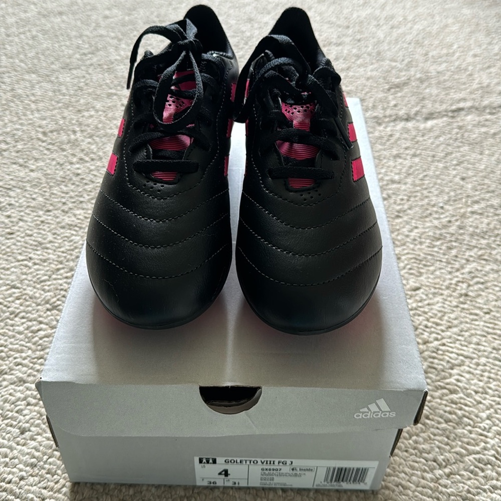 Girls Adidas Goletto VIII FG 3 Soccer Cleats, Black/Pink, Size 4